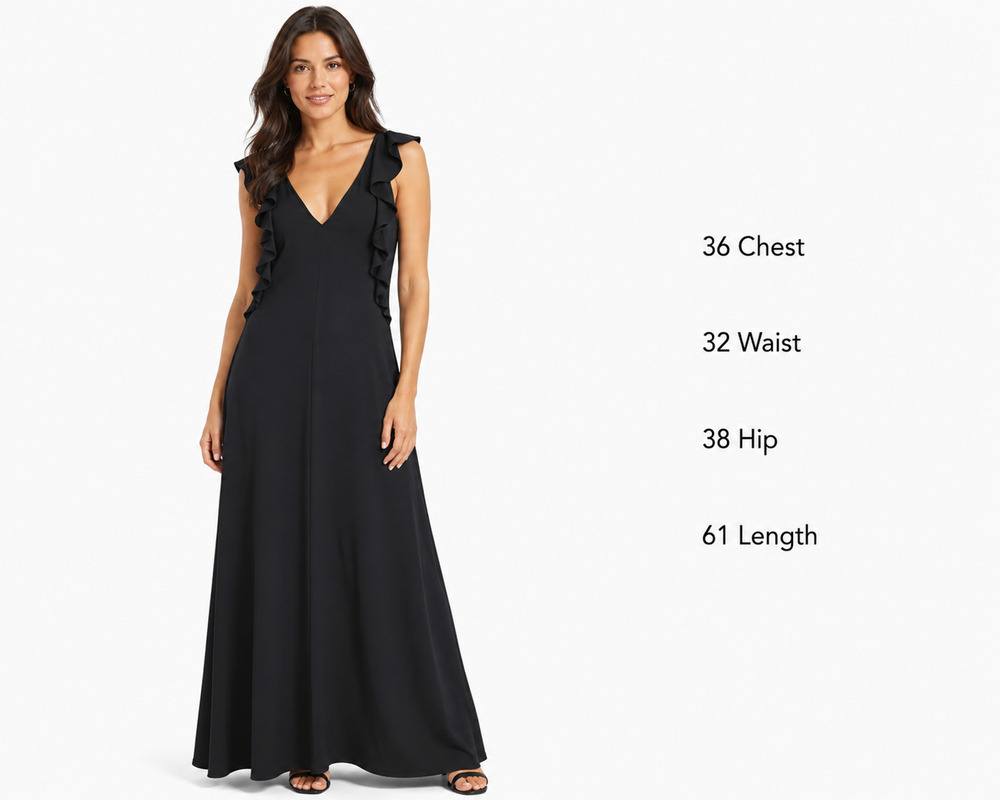 LTS Long Tall Sally Black Maxi Ruffle V-Neck A-Line NWT Dress Lightweight sz 10